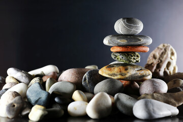 sea pebbles lined up in a pyramid