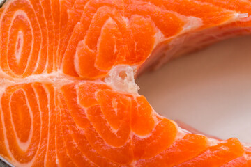 Close up of raw trout fillet, top view, healthy food concept