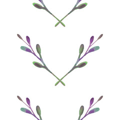 watercolour floral pattern , delicate branches, violet, blue and pink leaves, greeting card template. background