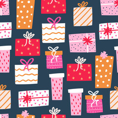 Obraz premium Christmas pattern with gift boxes. Christmas pattern. 