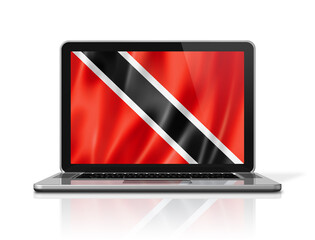 Trinidad And Tobago flag on laptop screen isolated on white. 3D illustration