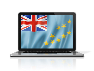 Tuvalu flag on laptop screen isolated on white. 3D illustration