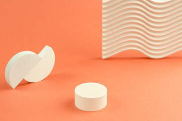 Empty showcase for packaging advertising. Round podium for presentation of natural stone products and cosmetics. Cosmetic beauty showcase