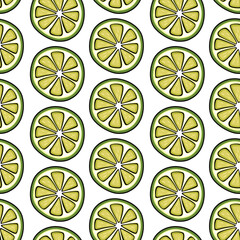 Funny seamless pattern with slices of fresh lemon
