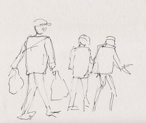 Instant sketch, walking people