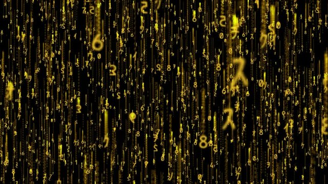 Random cuneiform characters falling down (code rain): a popular sci-fi movie effect; a symbol of obscure technology; computer source code, hacking, AI takeover.Matrix effect