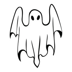 Doodle ghost. Black and white vector illustration on isolated background.