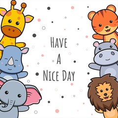 Cute animal greeting card doodle background wallpaper cartoon illustration