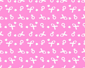 Breast cancer awareness month symbol emblem seamless pattern. vector.