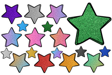 Fototapeta premium Glitter stars clip art, sublimation backgrounds on white background