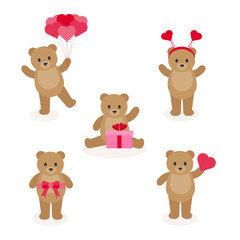 This is a set of teddy bears in different actions for valentines day on a white background.