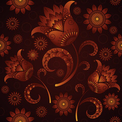 Seamless brown background from graceful tulips and chamomiles in vector. The abstract background is suitable for textiles, fabrics, wallpapers, wrapping paper and other printing purposes.