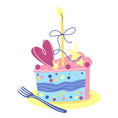 Illustration of Happy Birthday cake. Celebration or holiday item.