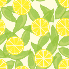 Seamless pattern with hand drawn lemons. Slices and whole lemons on a transparent background. Background for textiles, kitchen utensils and wrapping paper, background for site