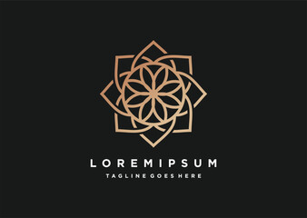 Outline geometric emblem template design on a dark background. Vector illustration. Vector logo design template, abstract symbols in ornamental Arabic style, emblems for luxury products.