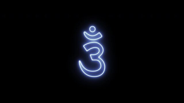 Speritual yoga chakra icon: ajna. Meditation symbol neon flicker animation on a black background. Motion graphic video