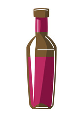 Illustration of bottle with red wine. Icon for bars and restaurants.