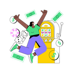 Slot machine abstract concept vector illustration. Online slot machine, casino game, big money winner, jackpot win, gambling addiction, download application, playing experience abstract metaphor.