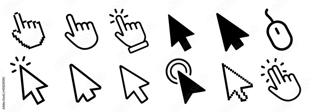 Poster computer mouse click cursor icon set. cursor icon