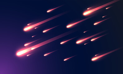 Realistic red/yellow comets falling from the sky, vector illustration
