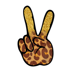 Bright glitter victory hand sign clip art, sublimation background  on white background