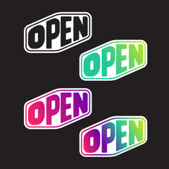 Four different OPEN label, vector illustration