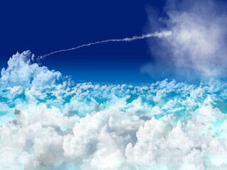 雲の上に飛行機雲