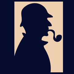 A poster with Sherlock Holmes. An illustration for a detective story. An illustration with Sherlock Holmes. 221B Baker Street. London.