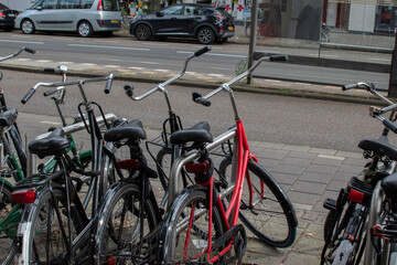 Fototapeta na wymiar Parked Bicycles At Amsterdam The Netherlands 19-9-2021