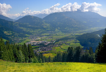 Panoramic view onto the town of Lienz in Eastern Tirol, Austria