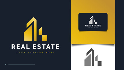 Modern Gold Real Estate Logo Design Template. Construction, Architecture or Building Logo Design
