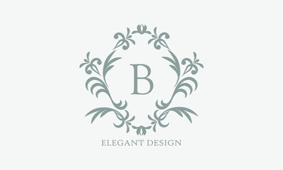 Exquisite design of an elegant monogram with the letter B in the center in gray. Logo for boutiques, cafes, bars, restaurants, invitations. Business style and brand of the company