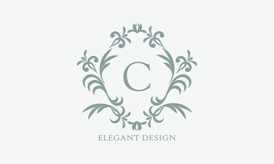 Exquisite design of an elegant monogram with the letter C in the center in gray. Logo for boutiques, cafes, bars, restaurants, invitations. Business style and brand of the company