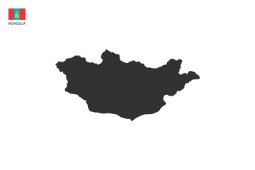 Mongolia black shadow map vector on white background and country flag icon left corner.
