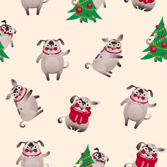 christmas dogs wallpaper, cute character dogs, vector EPS 10