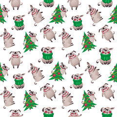 christmas dogs wallpaper, cute character dogs, vector EPS 10
