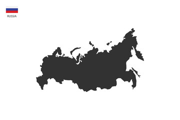 Russia black shadow map vector on white background and country flag icon left corner.