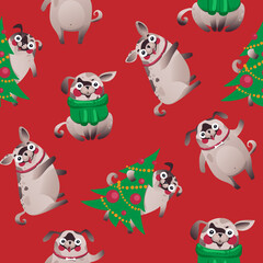 christmas dogs wallpaper, cute character dogs, vector EPS 10