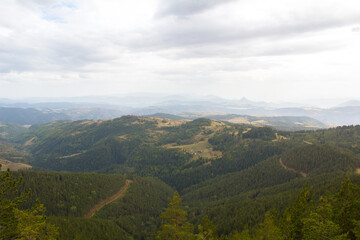 Landscape of Western Serbia on a gloomy day. Photographed from the mountain Zlatibor.