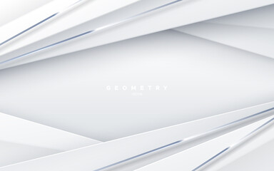 Abstract white background with paper layers and silver stripes.