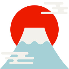 日本のお正月イメージイラスト素材_富士山と和風の雲(ベクターあり)