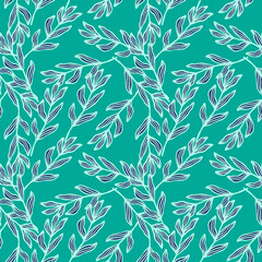 Random forest branch with leaves seamless pattern