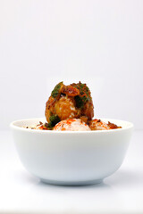 Dahi wada or dahi bhalla. This is delicious indian style food.