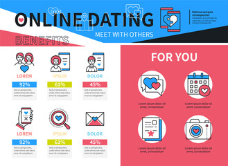 Online dating - vector line design style banner