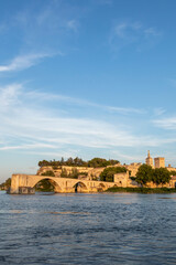 Obraz premium The Pont Saint-Benezet or Pont d'Avignon, a medieval bridge on the Rhone river in Avignon, France