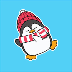 Cute Winter Penguin Wearing Scarf and Beanie Dancing Illustration
