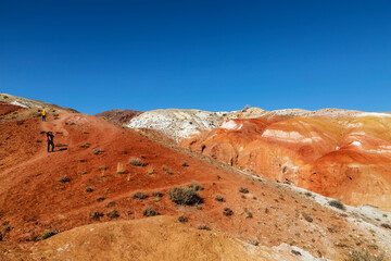 Russia, the Altai Republic. Red rocks in the Kyzyl-Chin tract, "Martian landscape", Chui steppe.