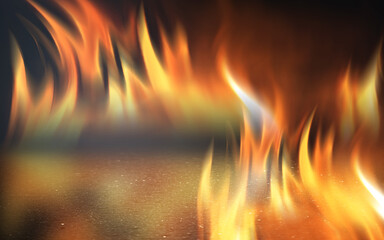 Dark abstract background. Glowing flames on a black background. Reflection on the texture of...