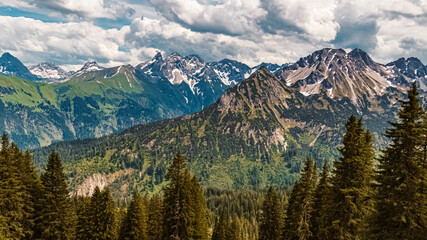 Beautiful alpine summer view at the famous Fellhorn summit near Oberstdorf, Bavaria, Germany