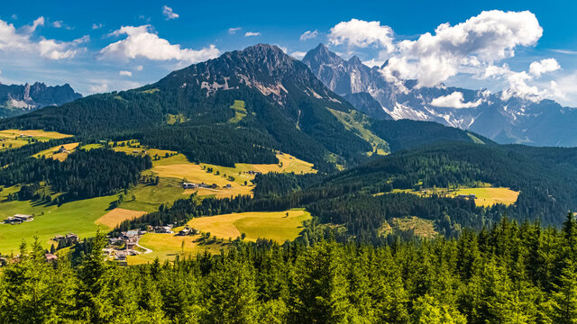 Beautiful alpine summer view at the famous Rossbrand summit near Filzmoos, Salzburg, Austria